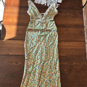 Wild Fable Satin Floral Maxi Dress with Lace Trim